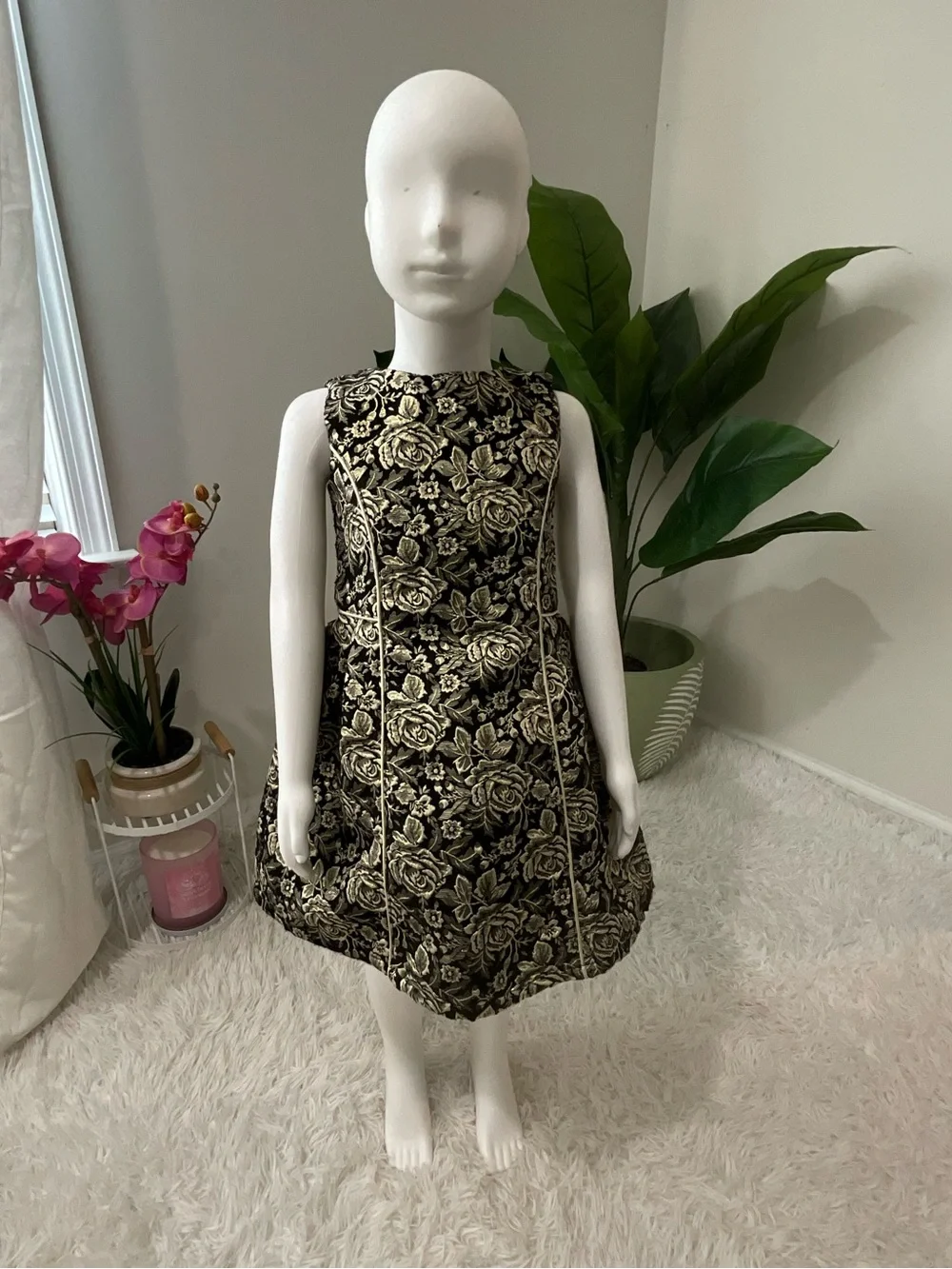 The Children's Place Black and Gold Floral Jacquard Party Dress